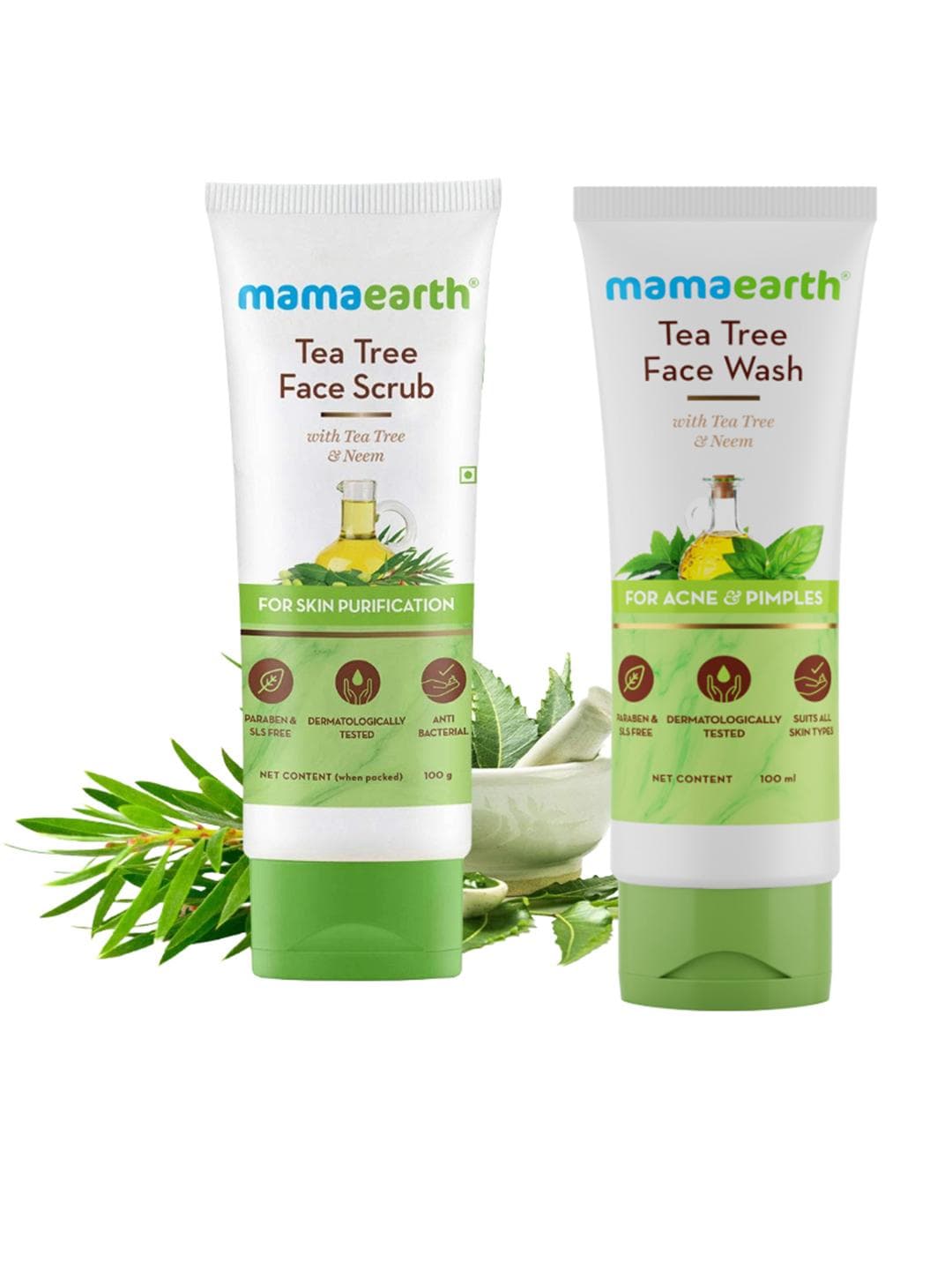 Mamaearth 2-Pcs Tea Tree Face Wash 100ml & Face Scrub 100g Combo