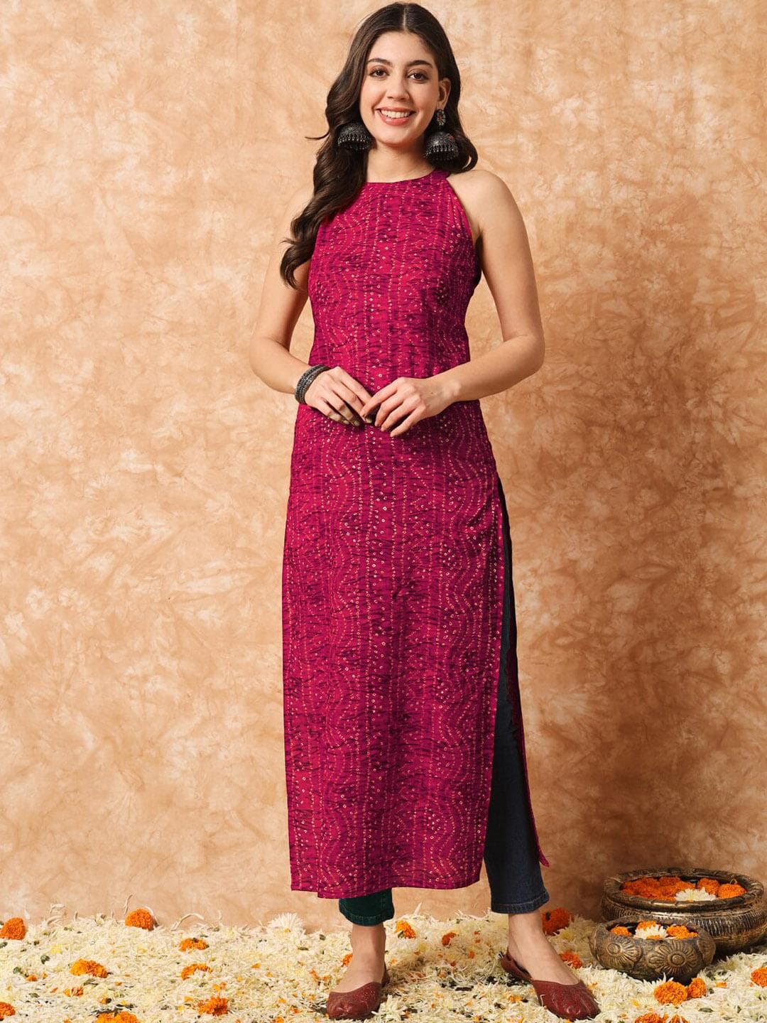 Meeranshi Bandhani Printed Cotton Kurta