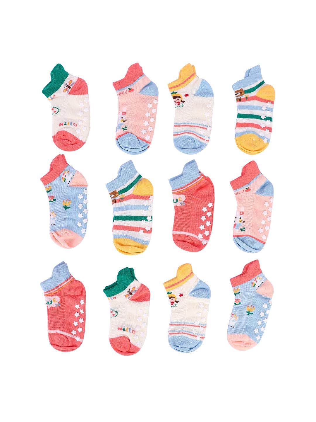 NEOBABY Kids Pack Of 6 Cotton Anti Slip Grip Assorted Ankle-Length Socks