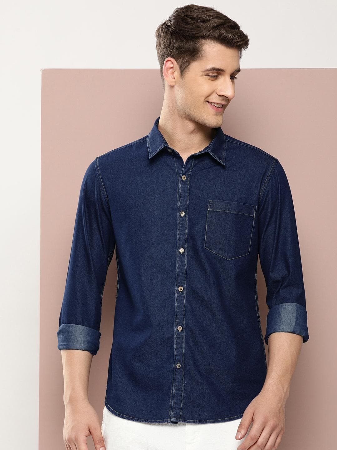 Harvard Men Classic Slim Fit Pure Cotton Denim Casual Shirt