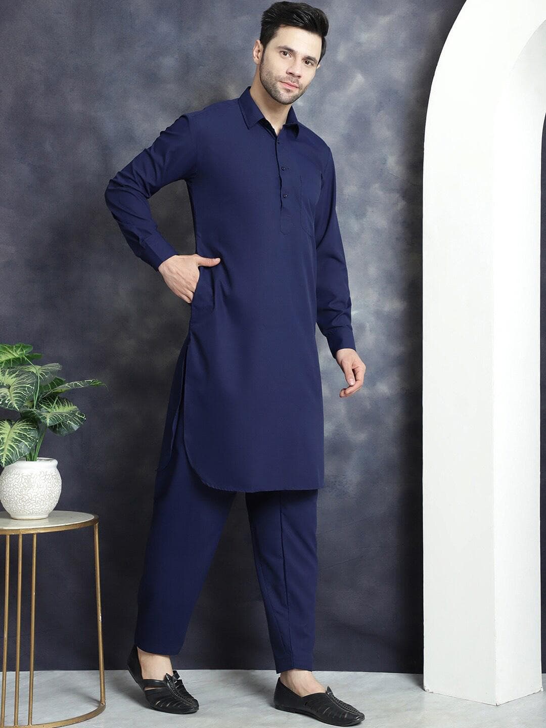 Jompers Shirt collar Regular Pathani Kurta With Salwar