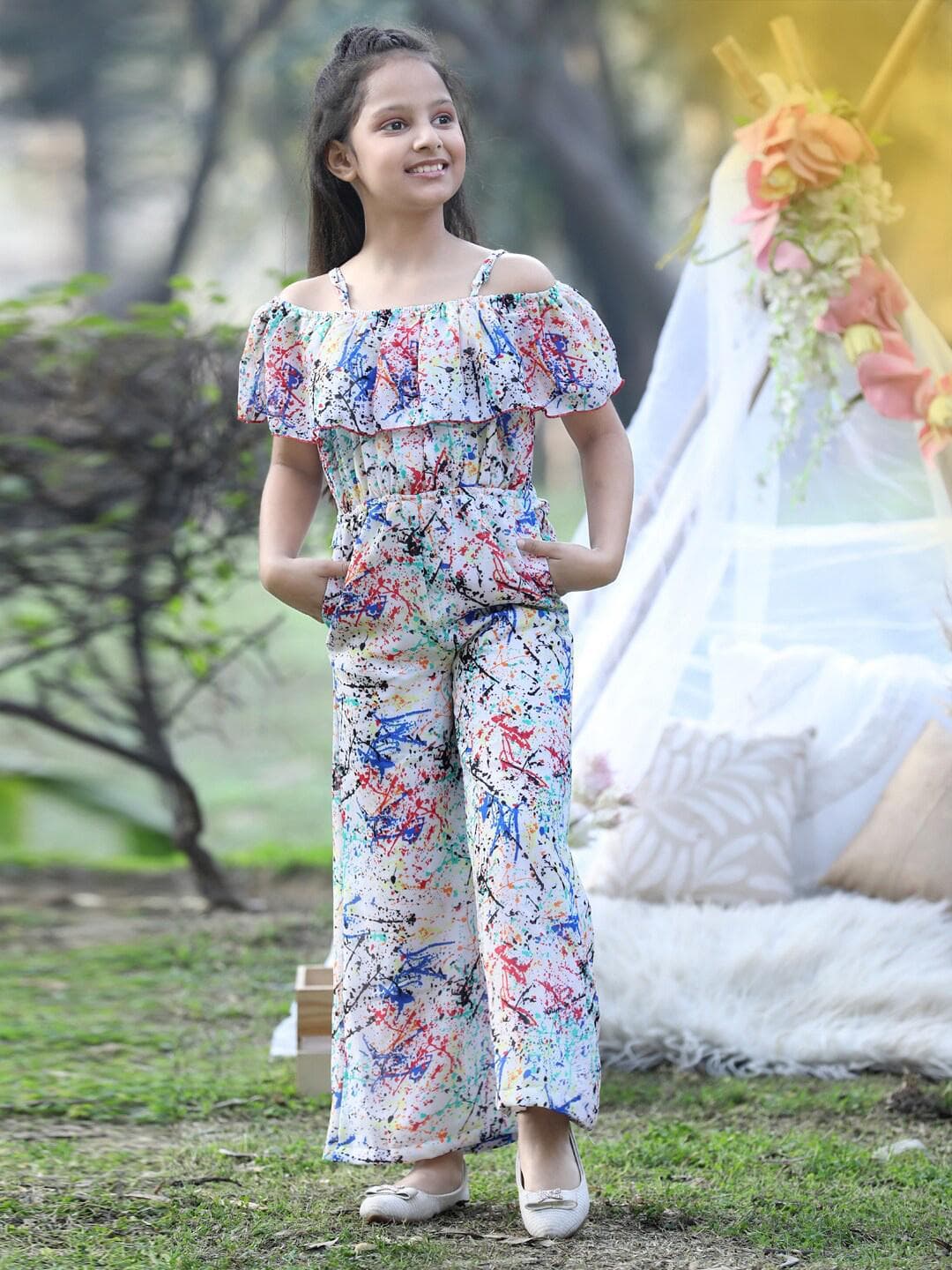 Cutiekins Girls Printed Shoulder Straps Basic Jumpsuit