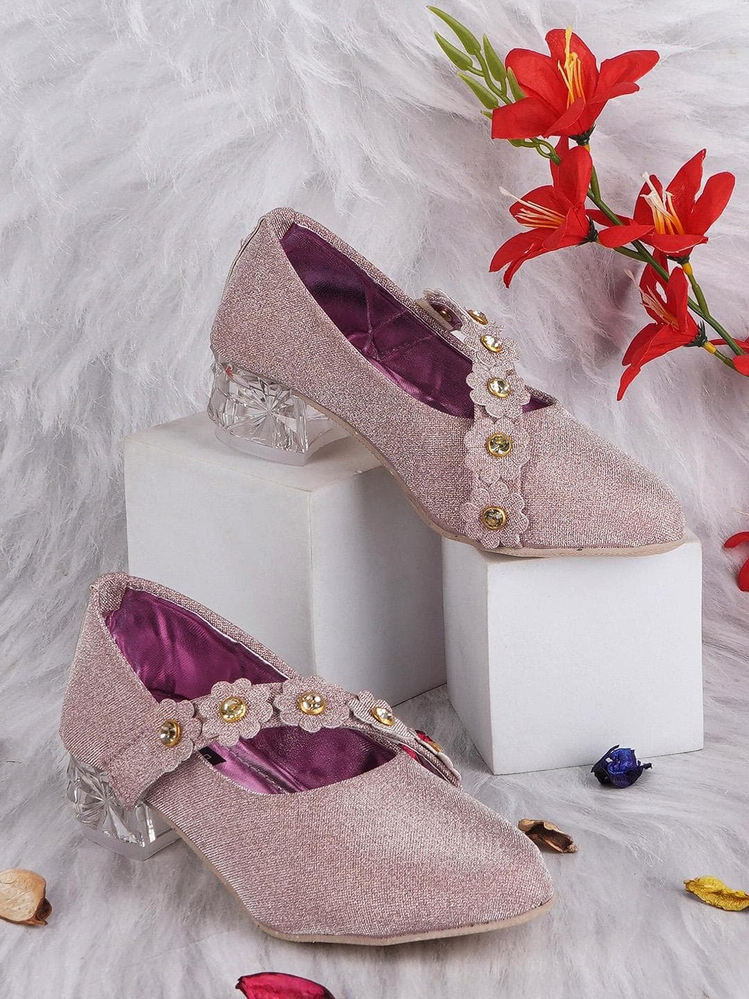 BAESD Girls Embellished Block Heeled Pumps