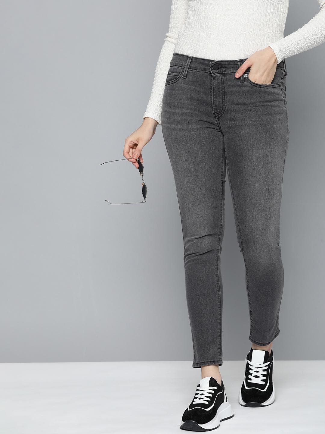 Levis Women's 711 Grey Skinny Fit Mid Rise Jeans