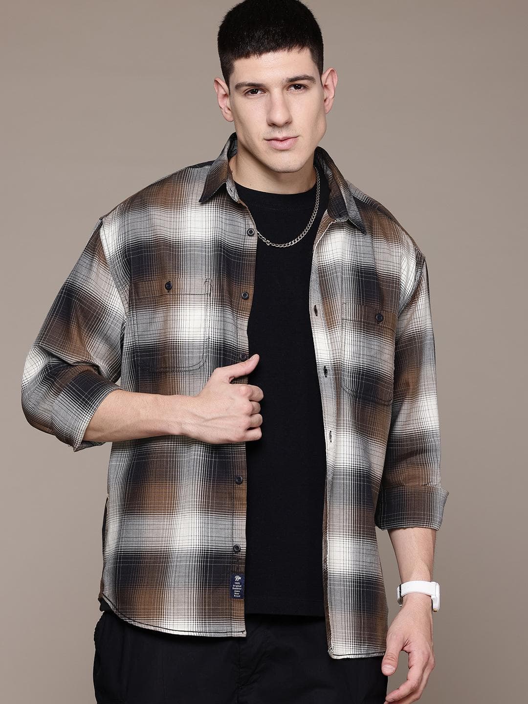 The Roadster Lifestyle Co. Tartan Checks Pure Cotton Relaxed Shirt