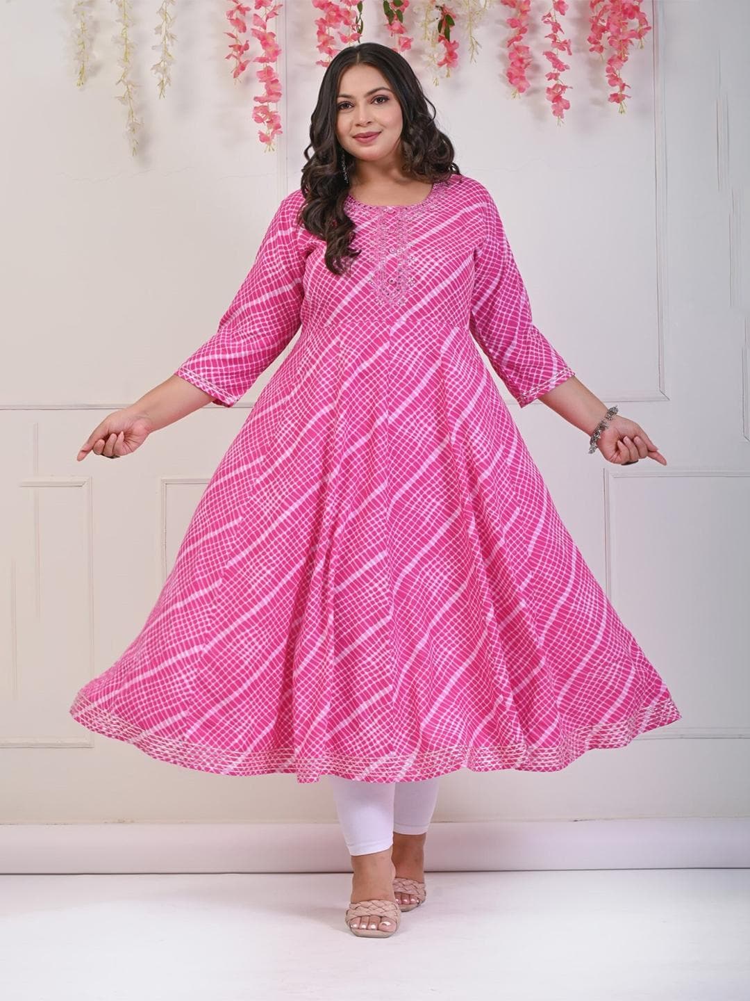 KALINI Plus Size Checked Anarkali Kurta