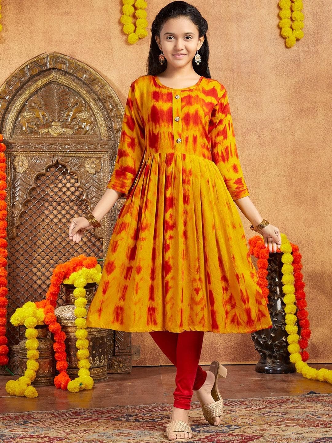 BAESD Girls Abstract Printed Cotton Round Neck Anarkali Kurta
