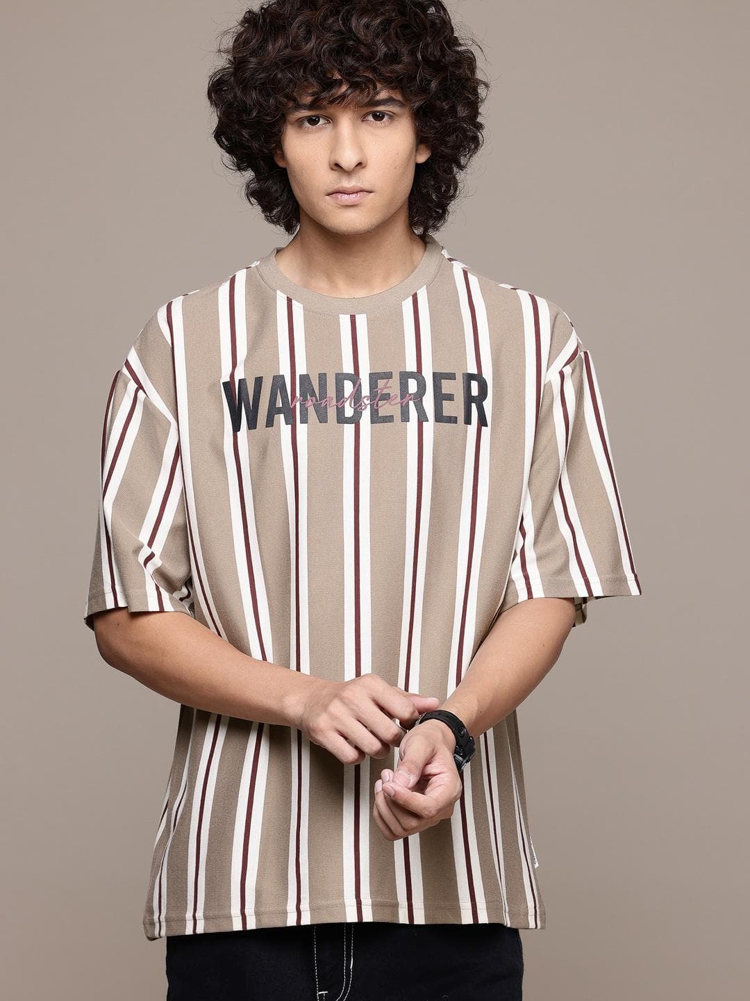 The Roadster Lifestyle Co. Striped Drop-Shoulder Sleeves Relaxed T-shirt