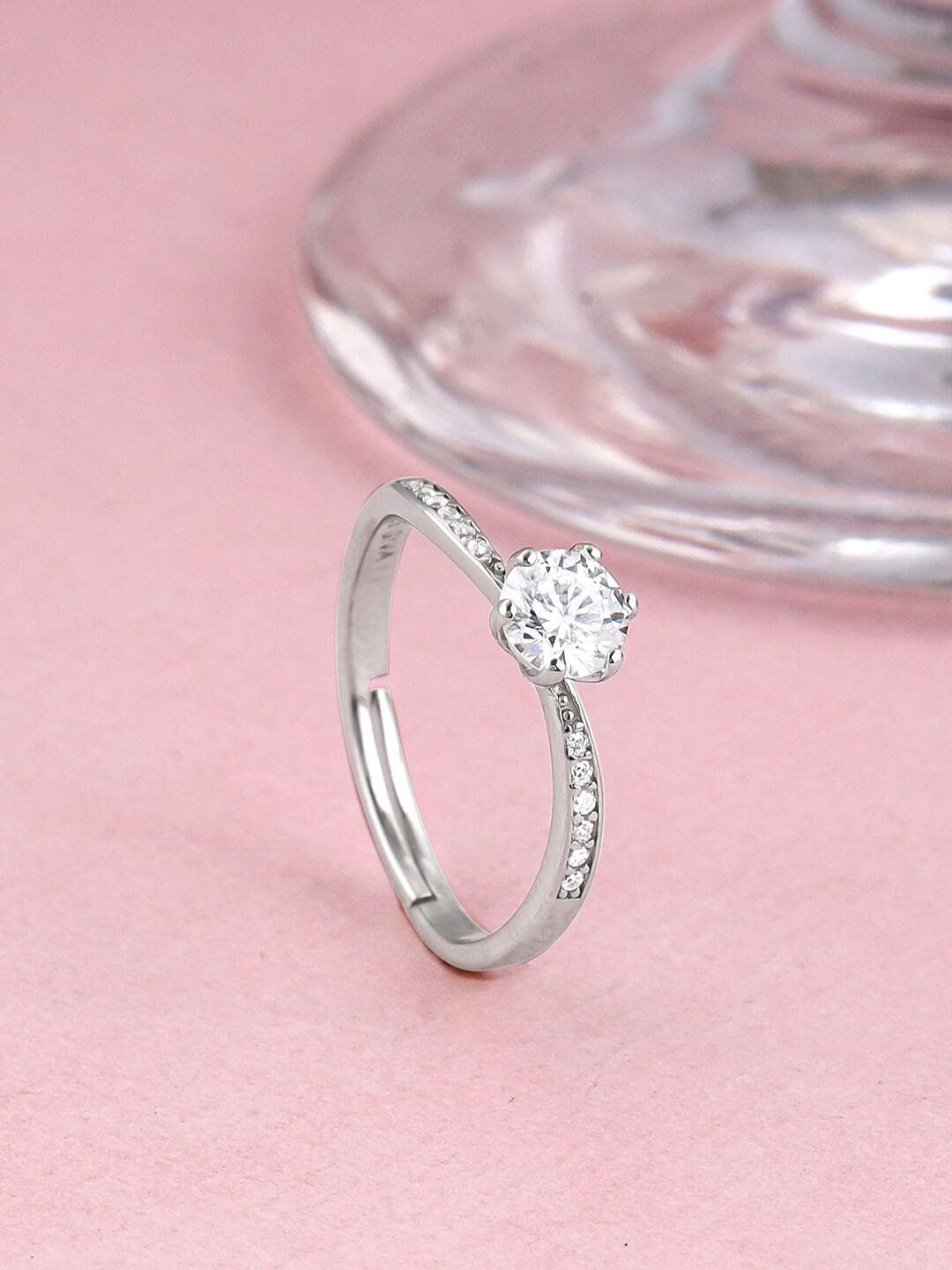 GIVA 925 Sterling Silver Rhodium Plated Stone Studded Finger Adjustable Ring