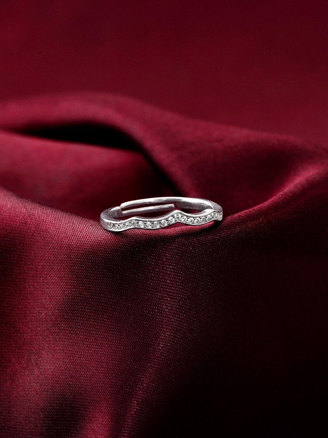 GIVA Rhodium-Plated 925 Sterling Silver Stone Studded Finger Adjustable Ring