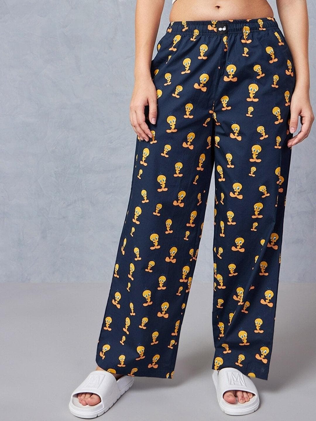 Bewakoof Women Blue Printed Cotton Oversized Trousers