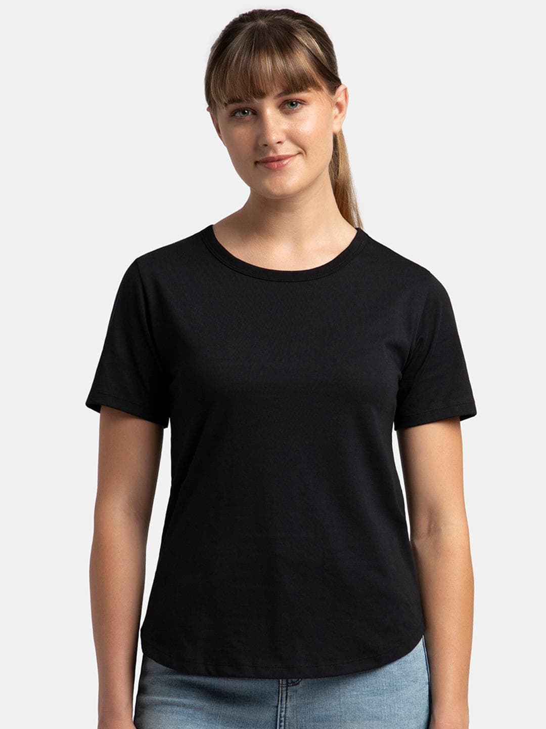 Jockey Super Combed Cotton Relaxed Fit Solid Curved Hem Styled Half Sleeve Tshirt-AW88