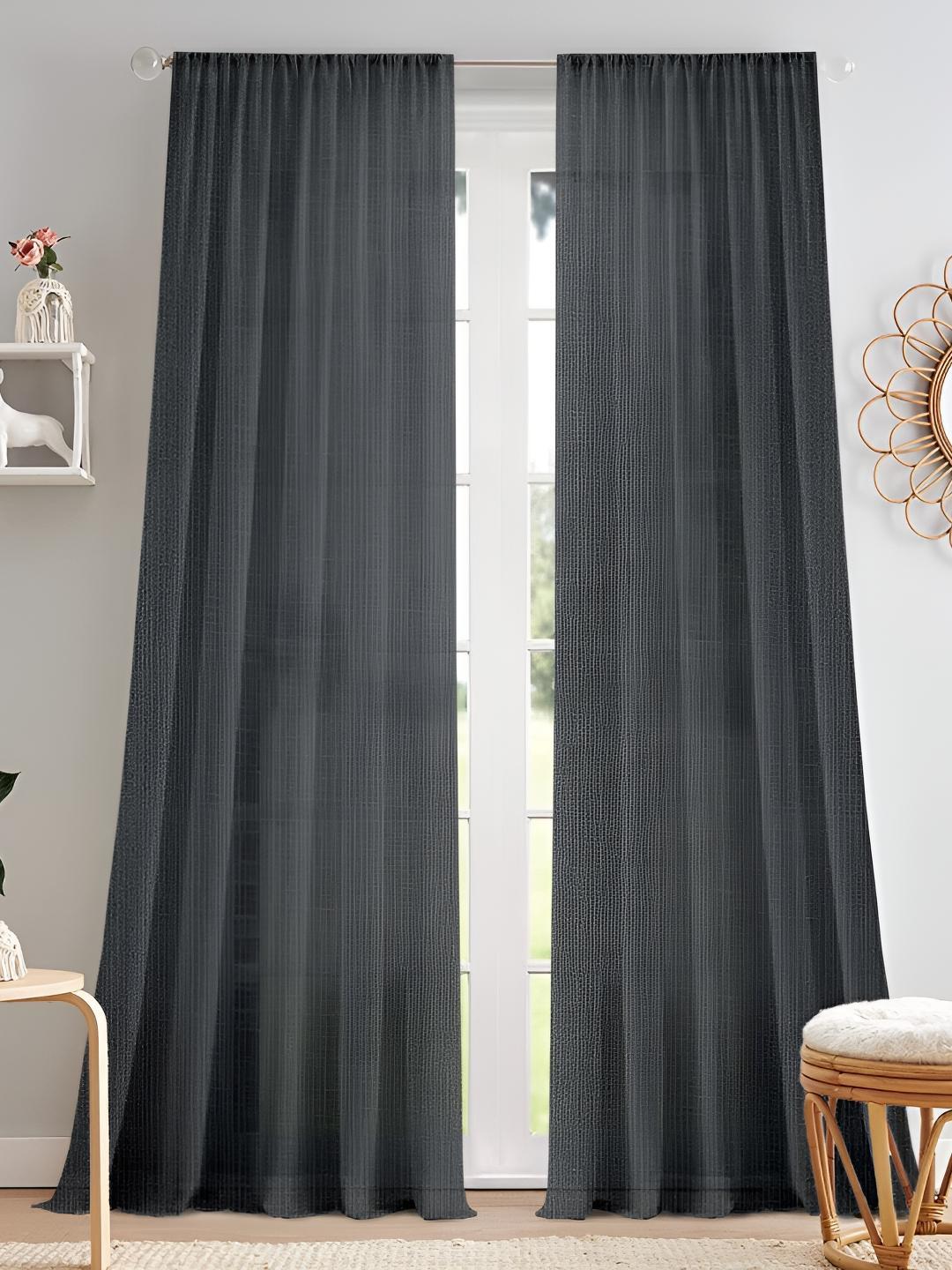 Buy Cortina Black 2 Pieces Eyelet Linen Long Door Curtain - - Home for Unisex