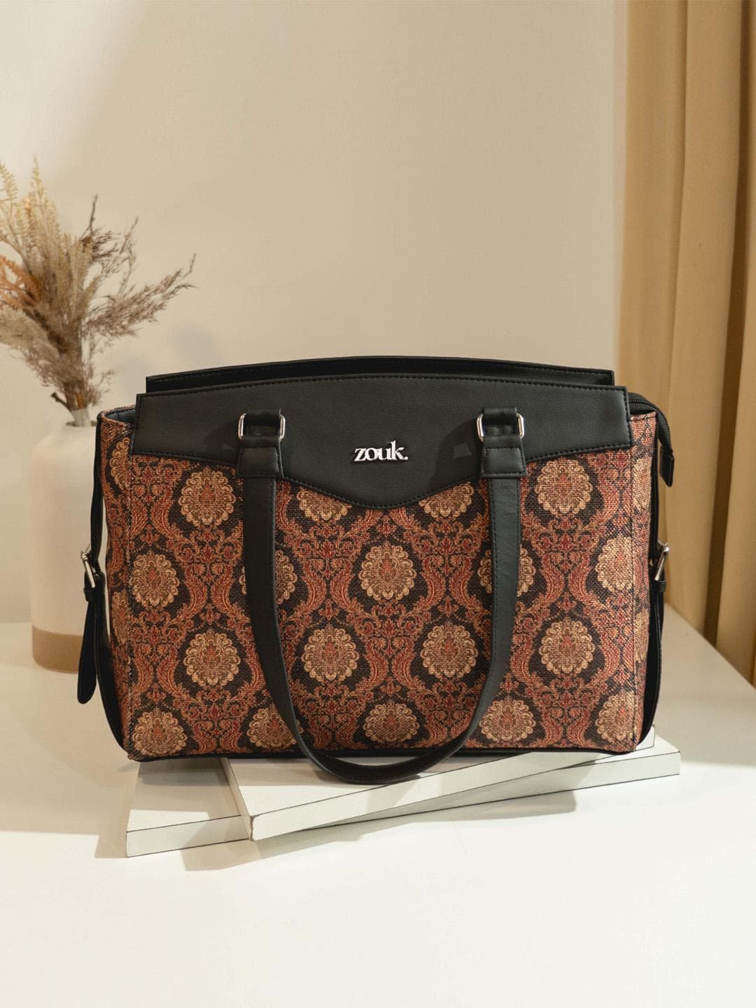 Buy ZOUK Jodhpur Damask Printed Structured Jute Handheld Bag Up To 14 Inch - - Accessories for Women