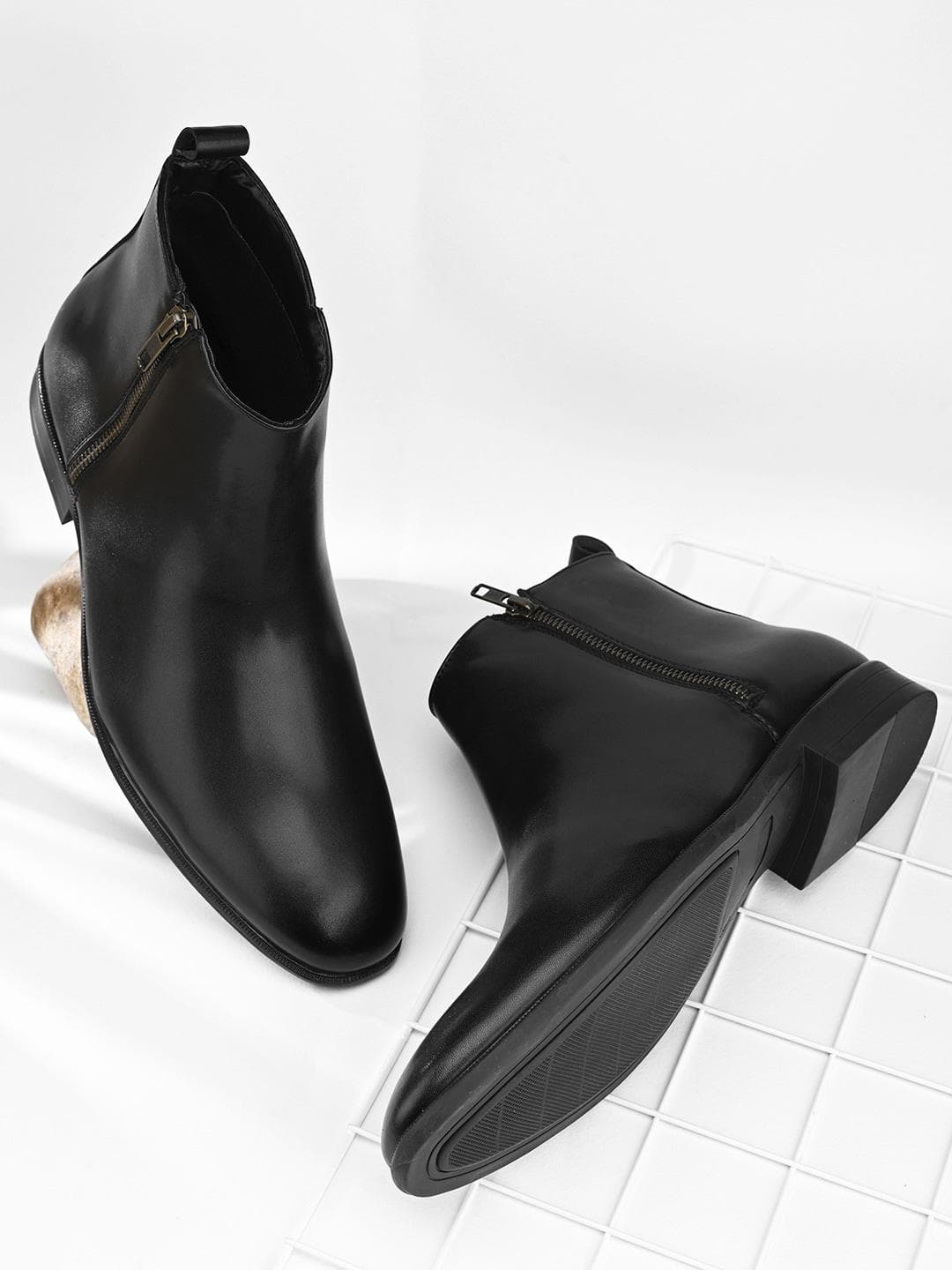 Buy The Roadster Lifestyle Co. Men Black Mid Top Zip Closure Chelsea Boots - - Footwear for Men