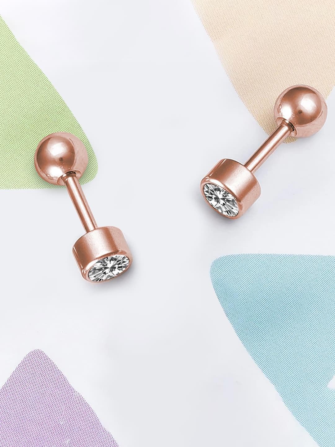 Buy Peora Men Rose Gold Plated Stainless Steel Cubic Zirconia Contemporary Stud Earrings - - Accessories for Men