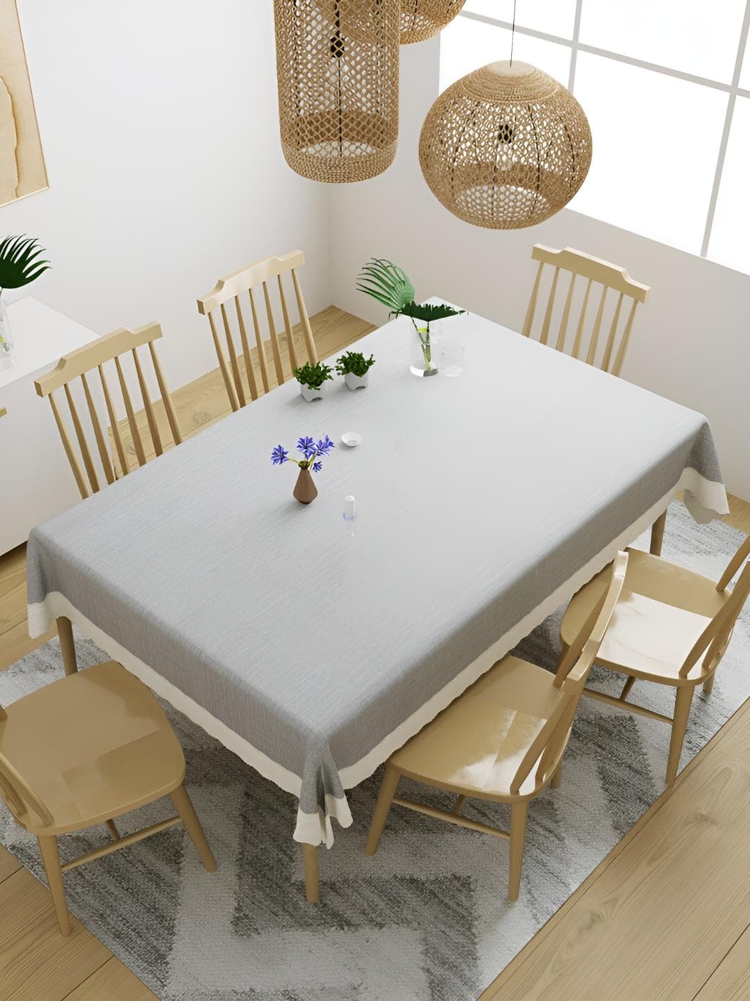 Aura Grey Waterproof 6-Seater Table Cover with Textured details