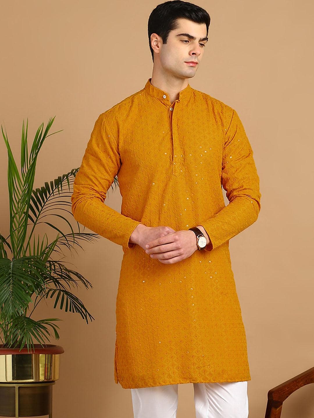 FUBAR Geometric Embroidered Sequinned Kurta
