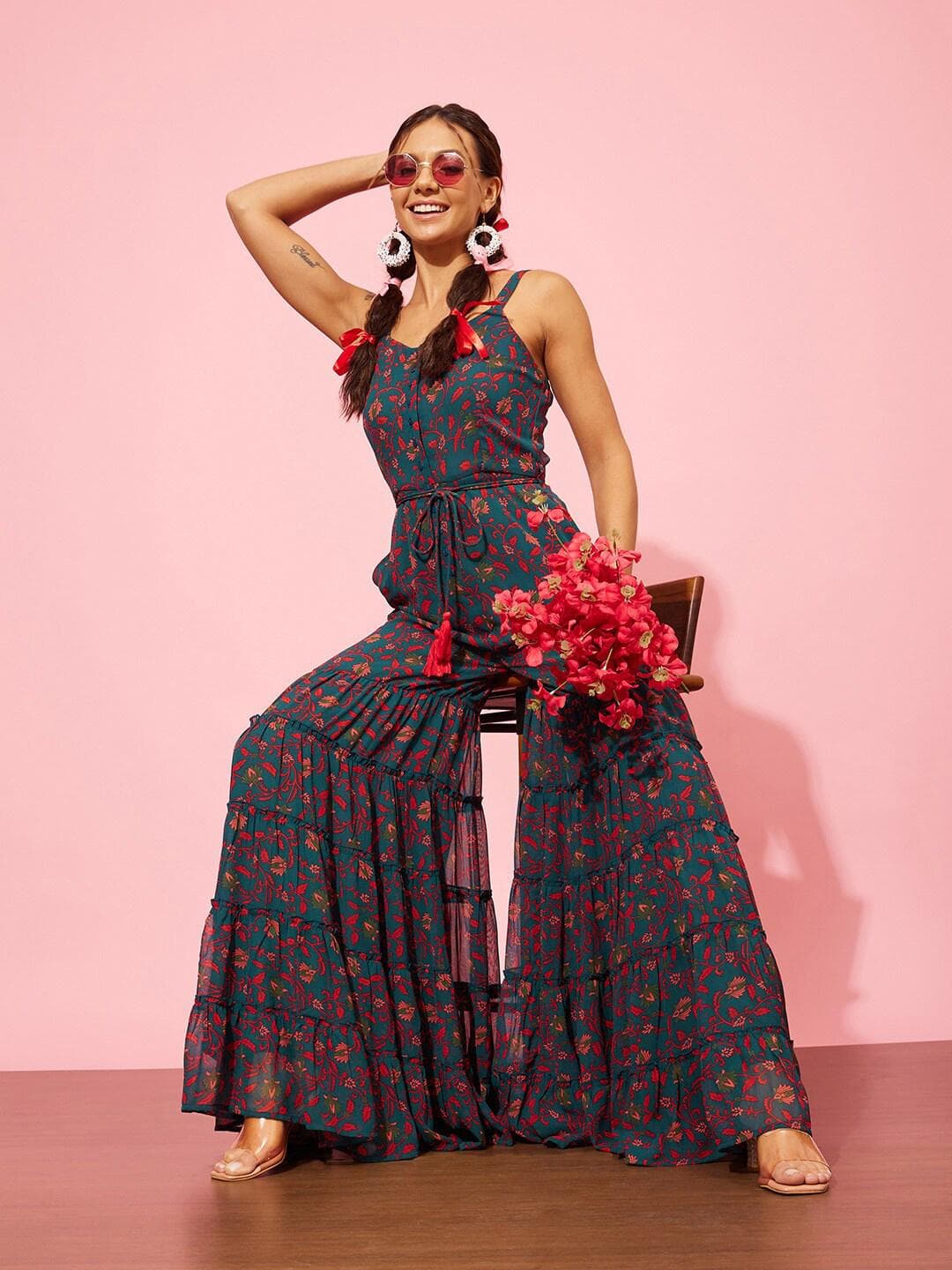 QUIERO Printed Culotte Jumpsuit with Ruffles