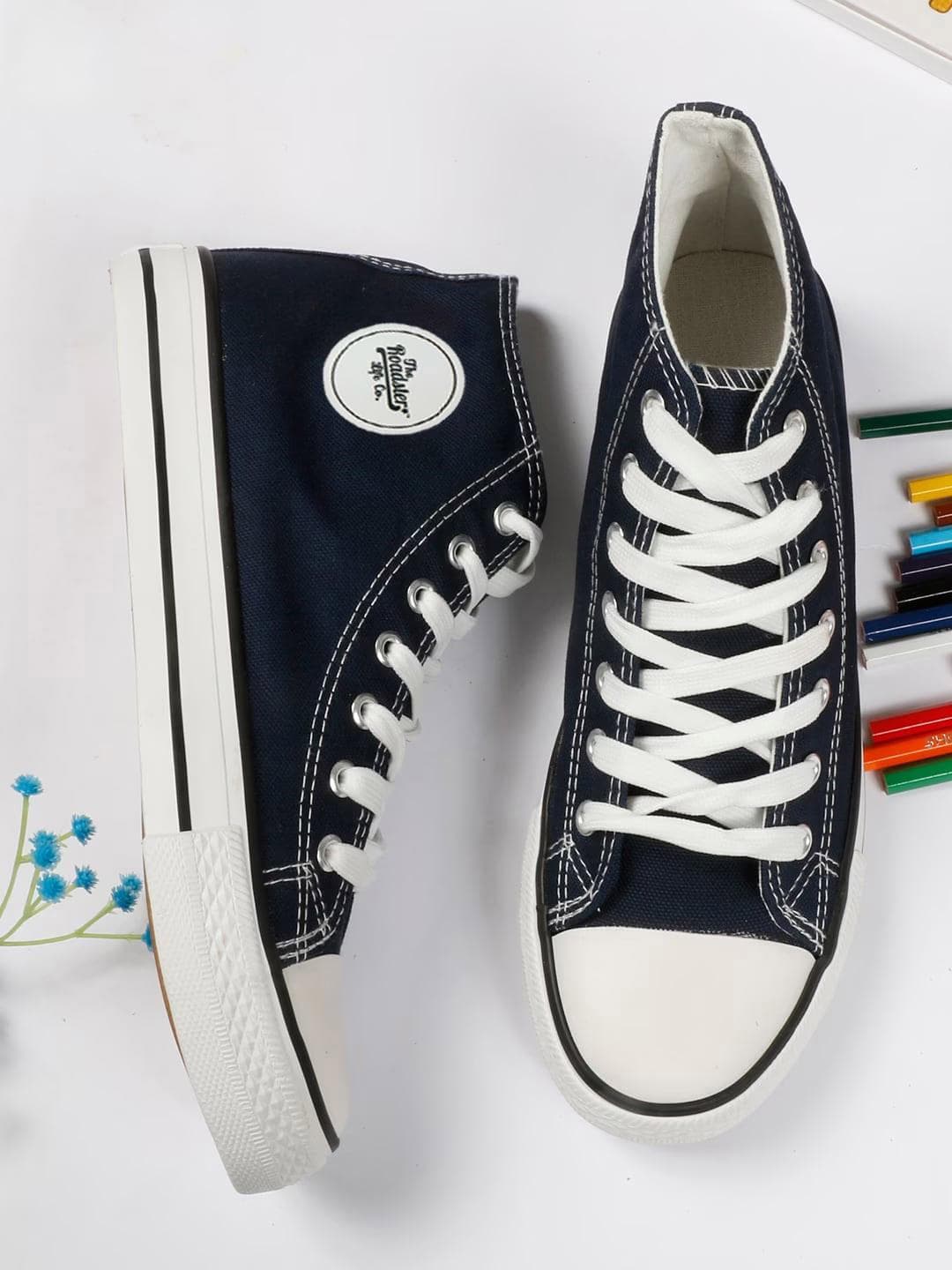 The Roadster Lifestyle Co. Women Blue Comfort Insole Canvas High-Top Lace-Up Sneakers