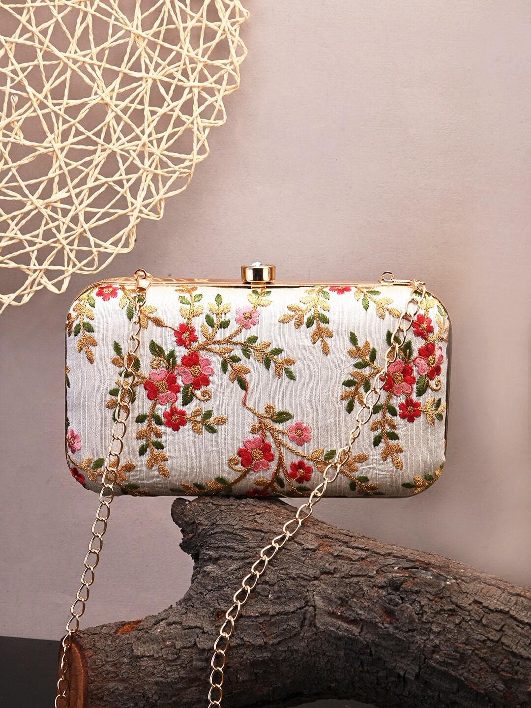 Anouk White Embroidered Clutch