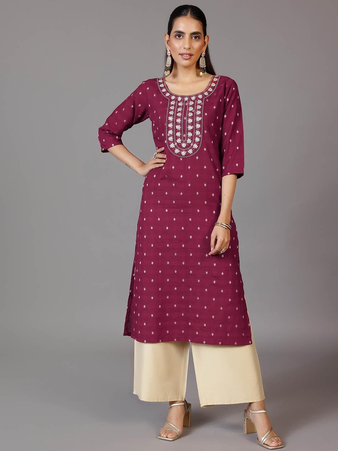 Libas Woven Design Mirror Work Kurta