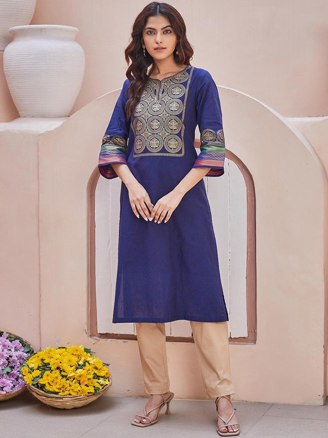Biba Women Floral Flared Sleeves Kurta