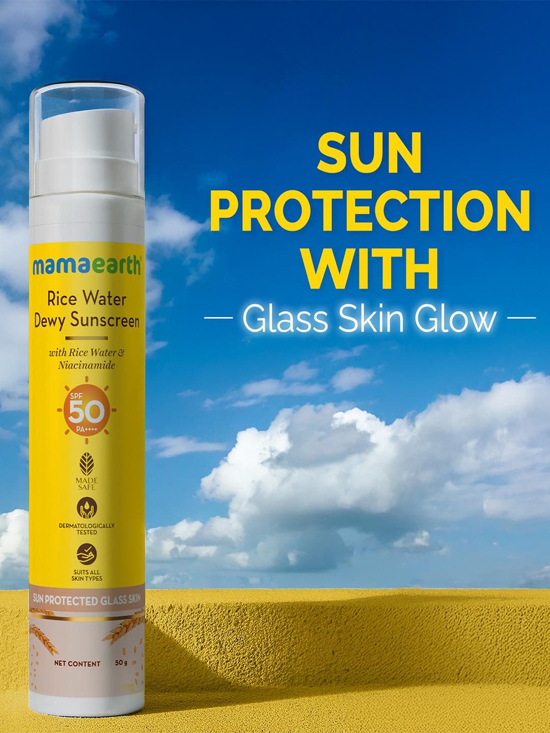 Mamaearth Rice Water SPF50 PA+++ Dewy Sunscreen with Niacinamide - 50 g