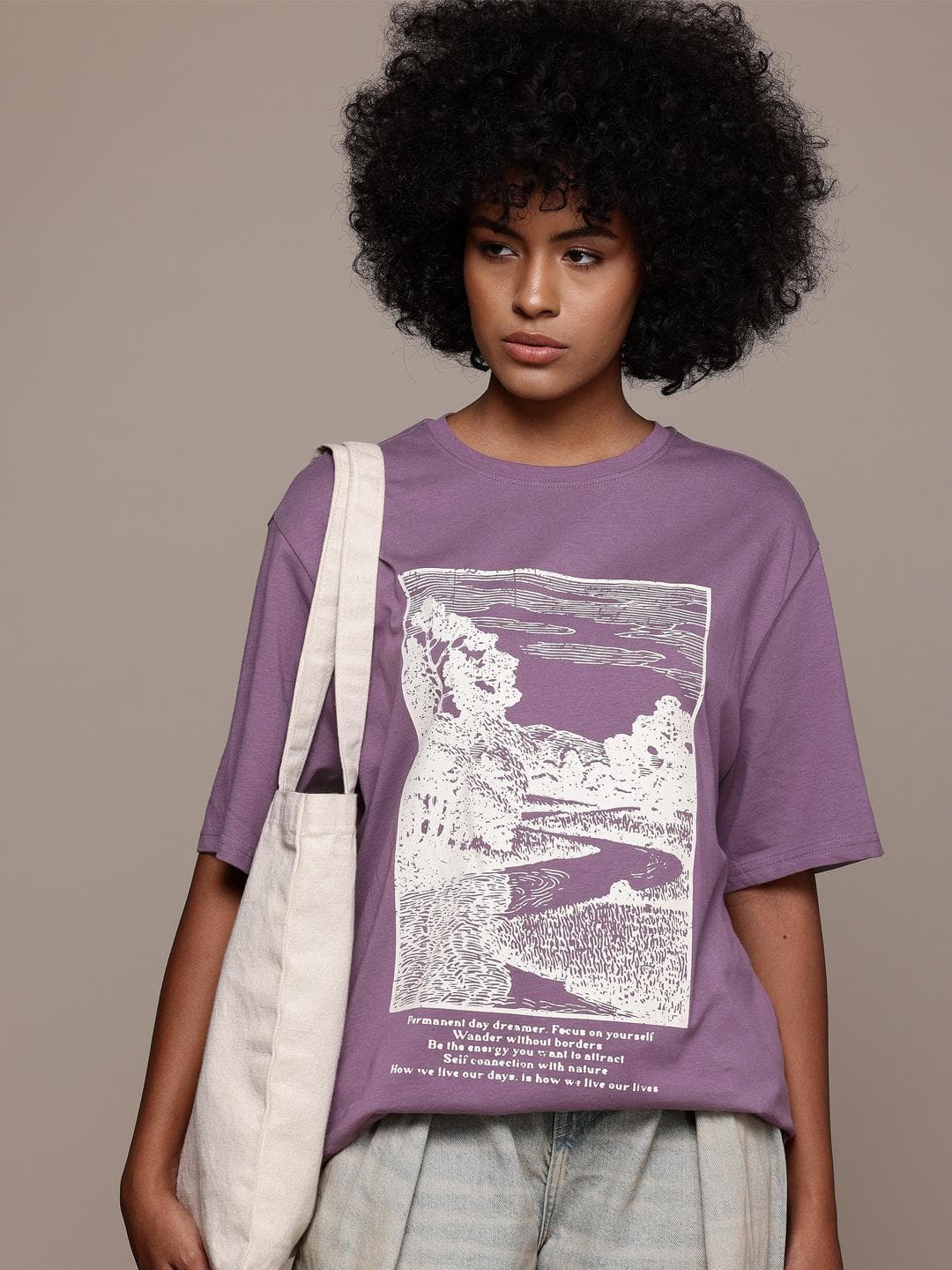 The Roadster Lifestyle Co. Printed Drop-Shoulder Sleeves Pure Cotton Oversized T-shirt