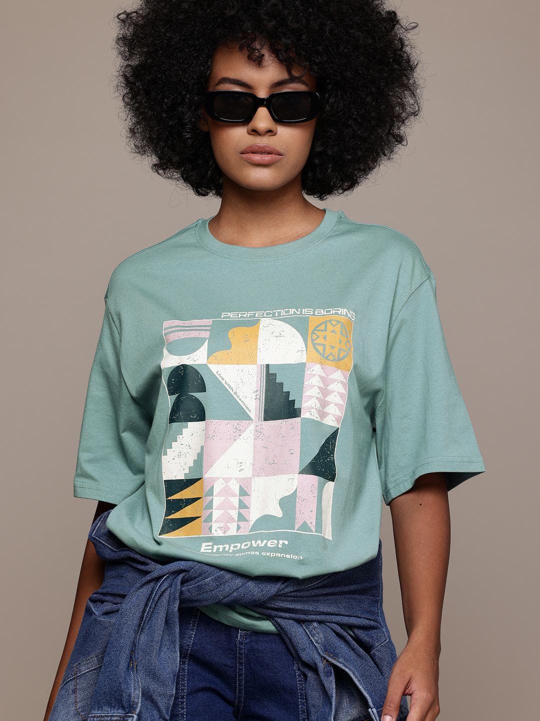 The Roadster Lifestyle Co. Printed Drop-Shoulder Sleeves Pure Cotton Oversized T-shirt