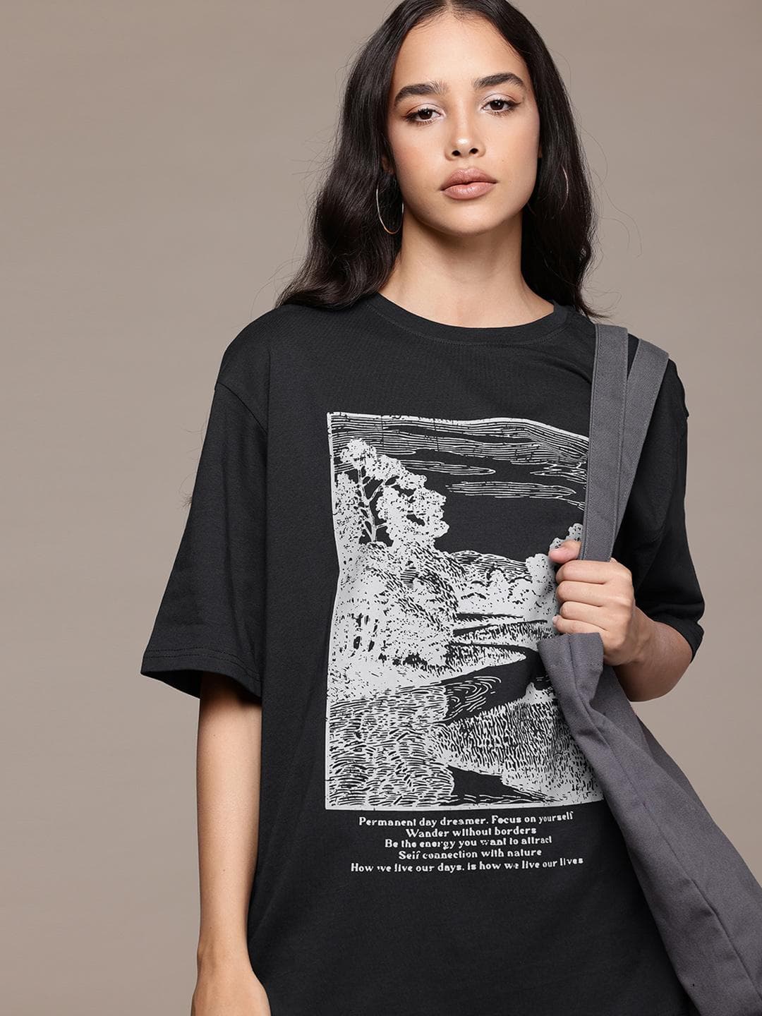 The Roadster Lifestyle Co. Women Typography Printed Cotton Oversized T-shirt