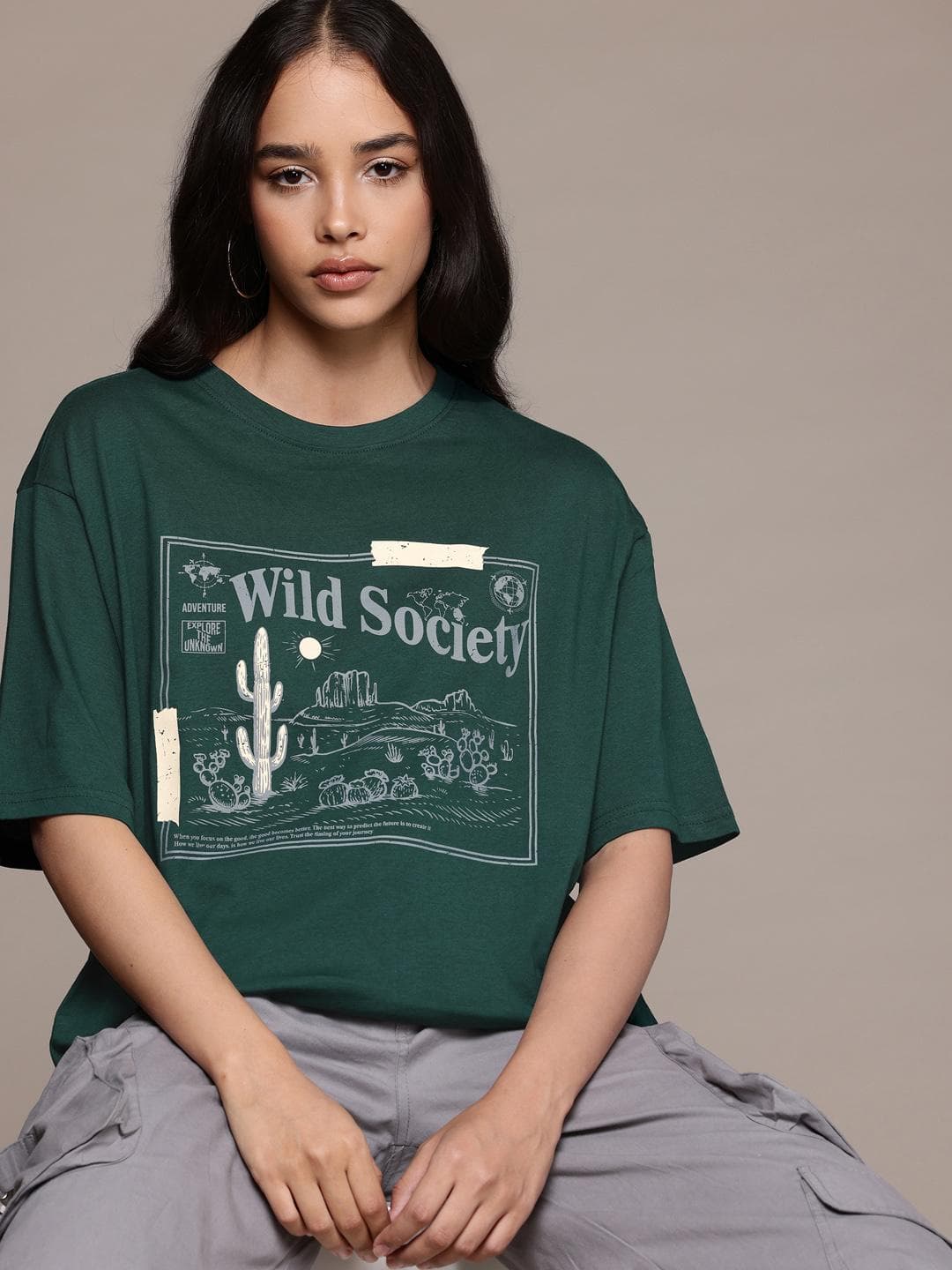 The Roadster Lifestyle Co. Printed Oversized Pure Cotton T-shirt