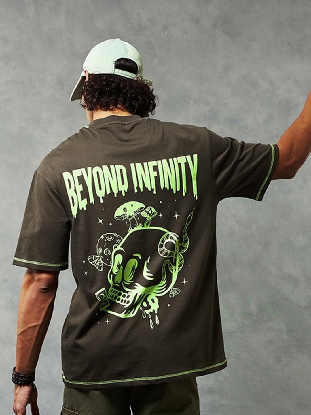 Bewakoof Beyond Infinity Graphi Drop-Shoulder Sleeves Oversized Cotton T-shirt