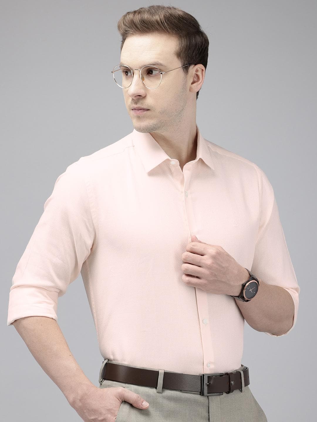 Arrow Pure Cotton Manhattan Slim Fit Self Design Textured Formal Shirt