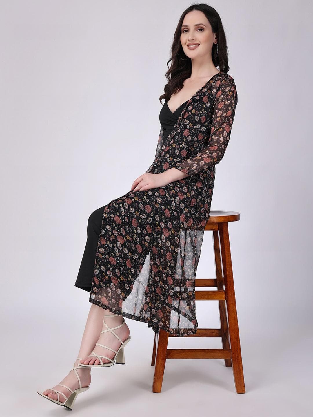 SCORPIUS Women Printed Longline Shrug