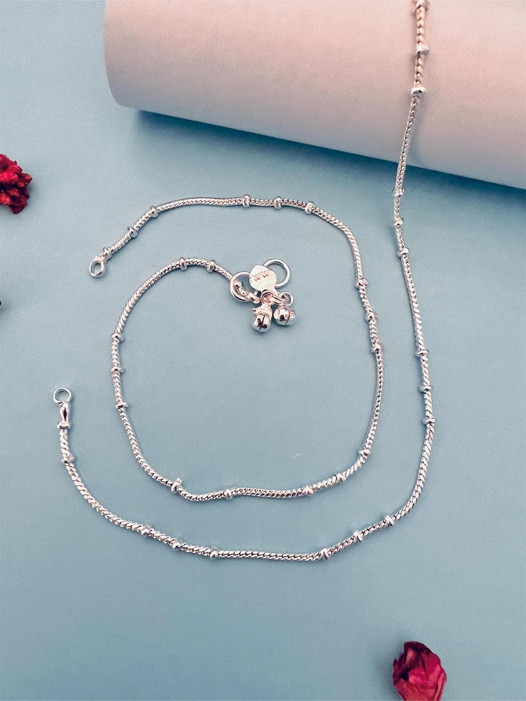Buy Sangria Silver Toned Set Of 2 Silver Plated Stones And Beads Anklets - - Accessories for Women
