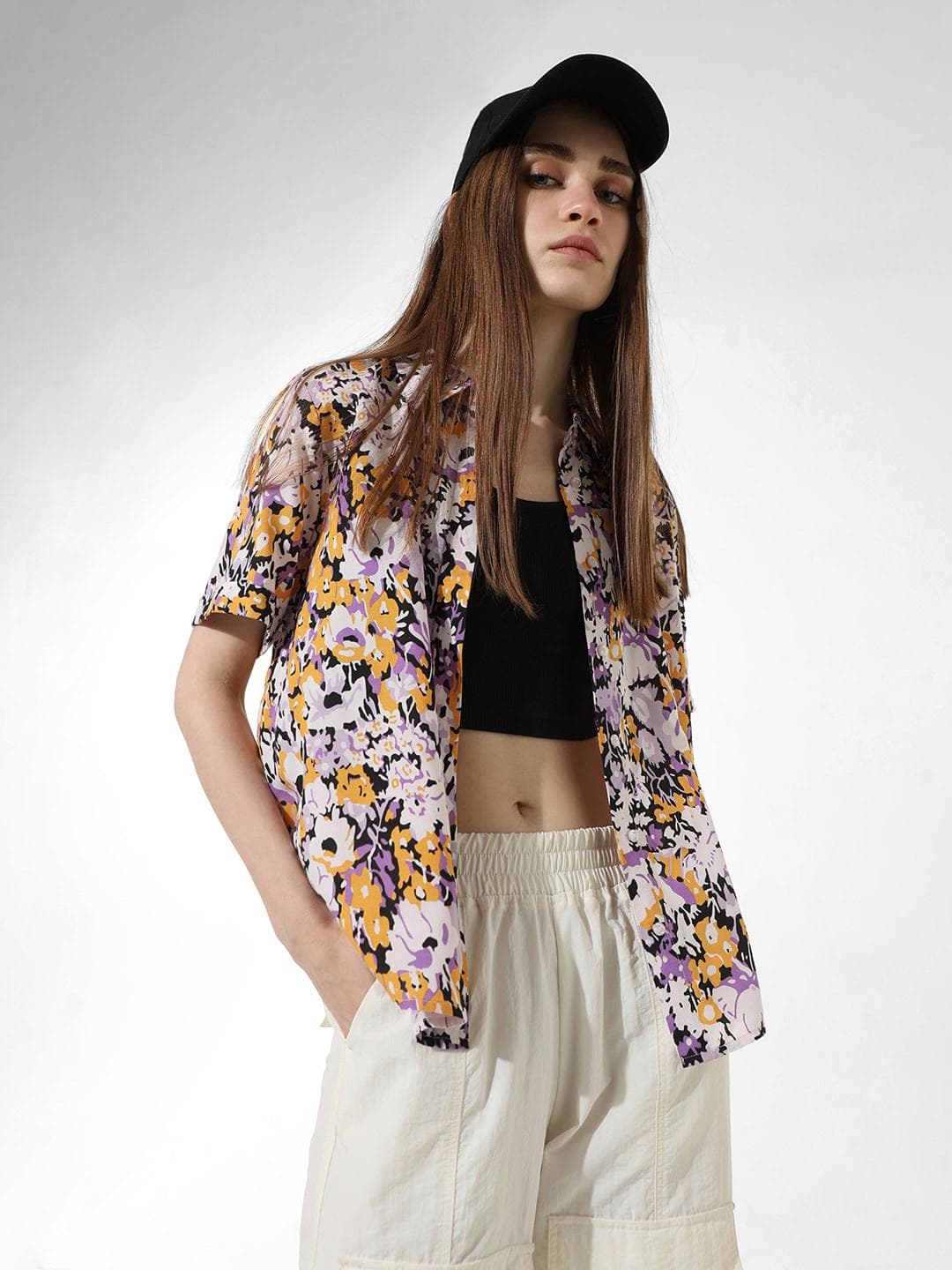 ONLY Floral Printed Spread Collar Short Sleeves Casual Shirt