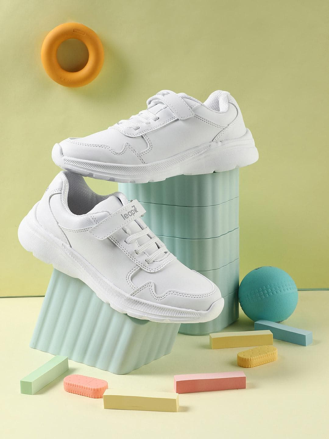 Liberty Leap7x kids White Velcro School Shoes