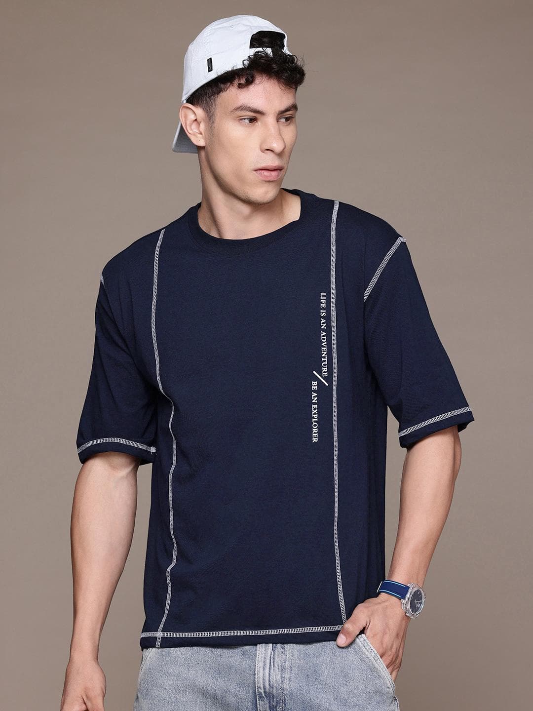 The Roadster Lifestyle Co. Men Striped Oversized T-shirt