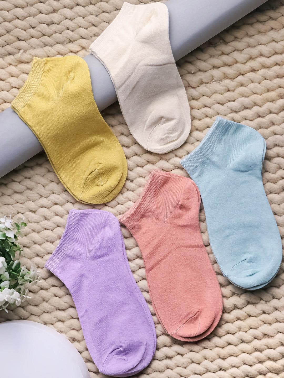 Brauch Women Set Of 5 Assorted Cotton Ankle Length Socks