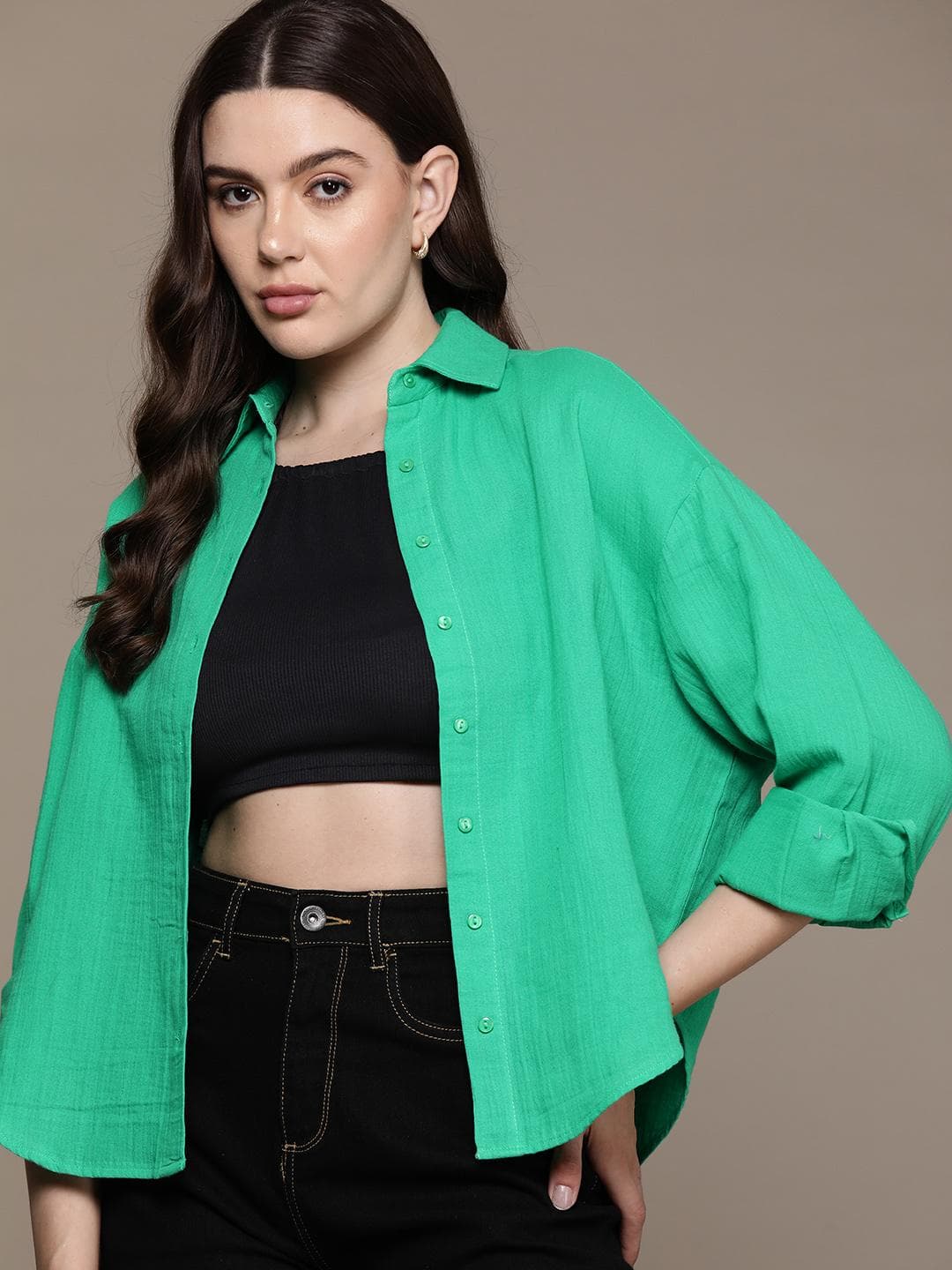 Roadster Women Solid Opaque Cotton Casual Shirt