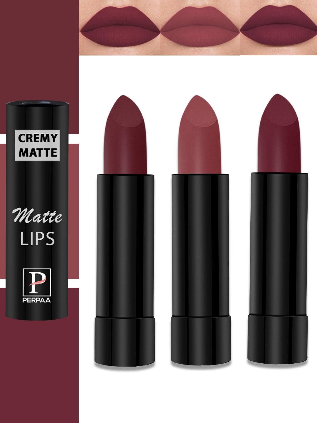 PERPAA Set Of 3 Cremy Matte Long Lasting Bullet Lipstick - Shades 95, 96, 110