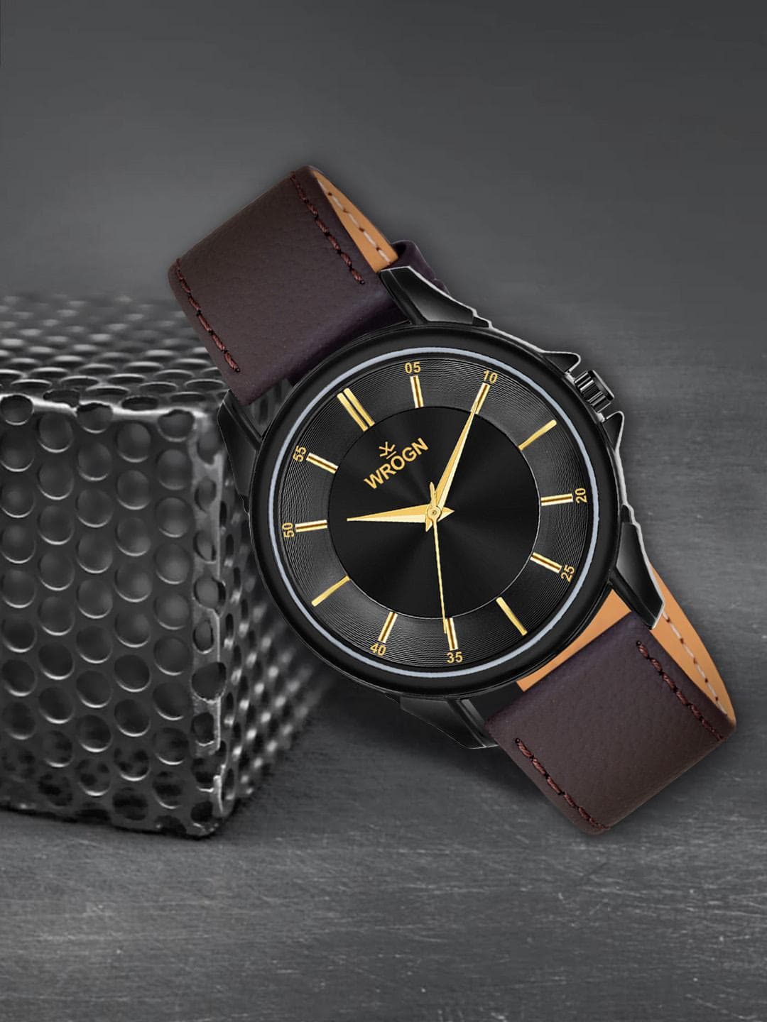 WROGN Men Leather Bracelet Style Straps Analogue Watch HOBWRG-24-0439