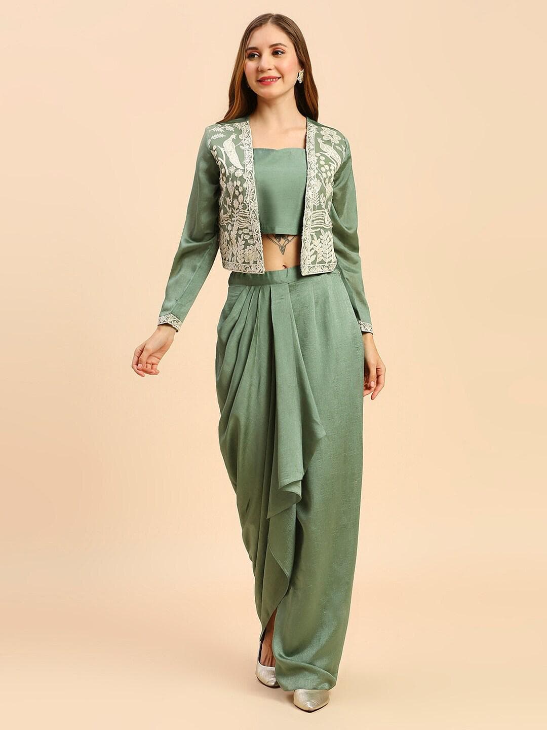 MADHURAM Square Neck Ready To Wear Silk Lehenga & Choli With Shrug