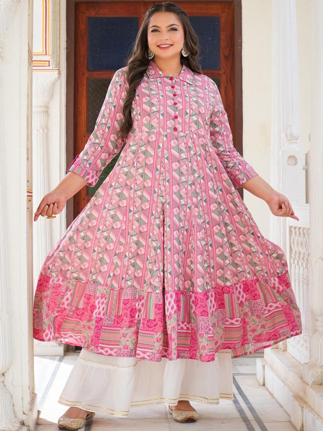 KALINI Plus Size Geometric Printed Anarkali Kurta