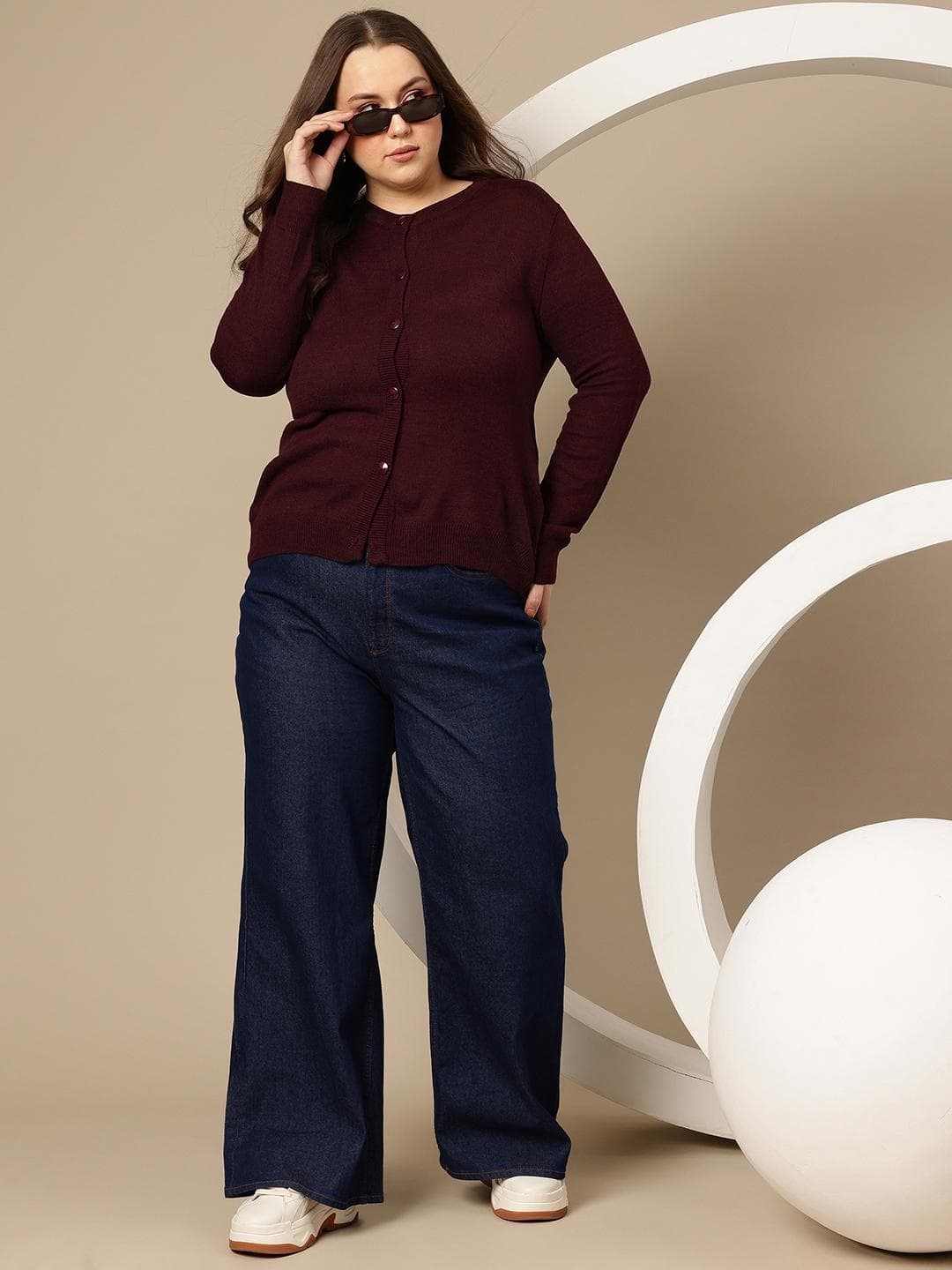 Sztori Plus Size Round Neck Cardigan