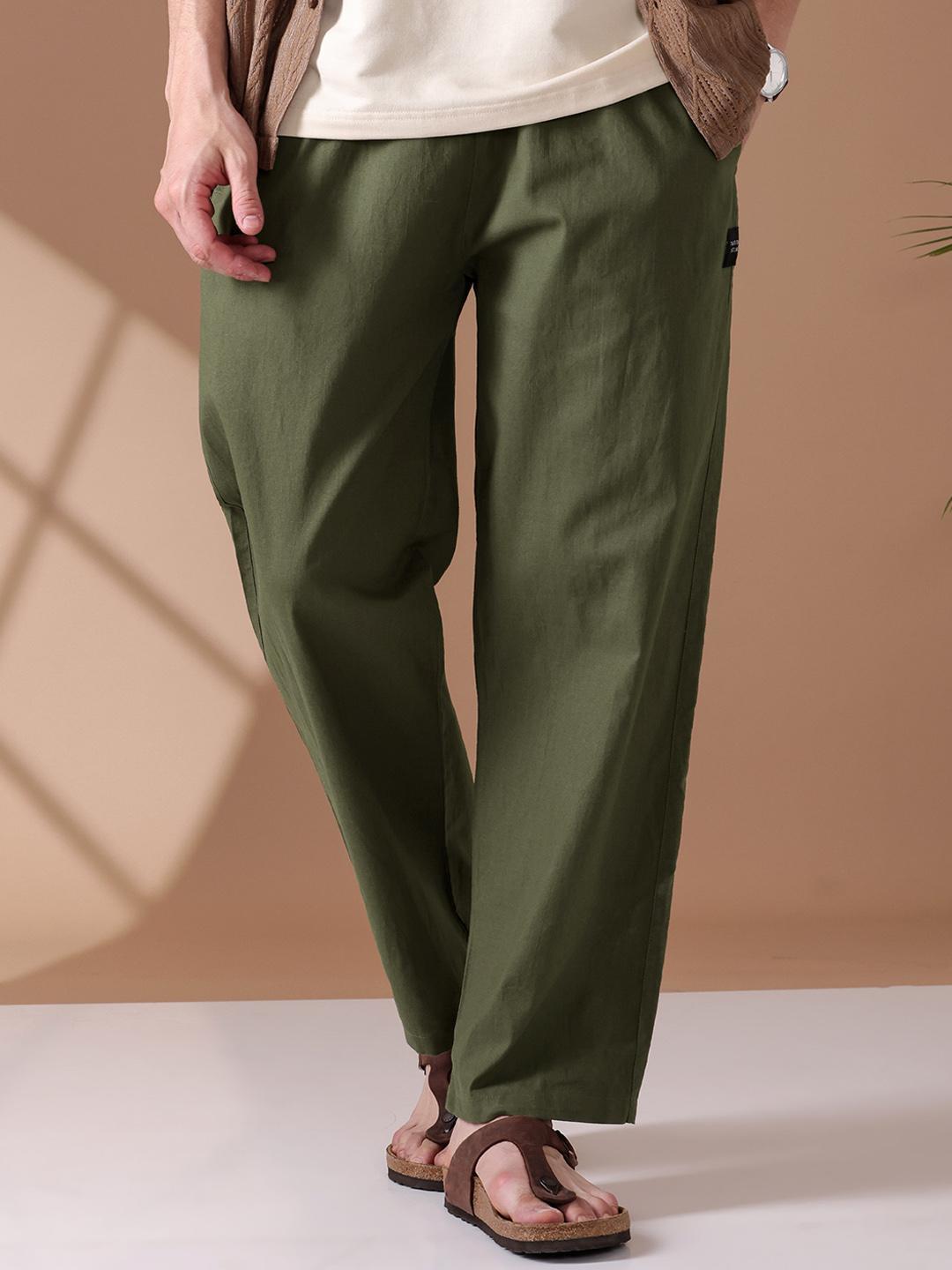 Buy Beyoung Men Green Loose Fit Mid Rise Cotton Lounge Pants - - Apparel for Men