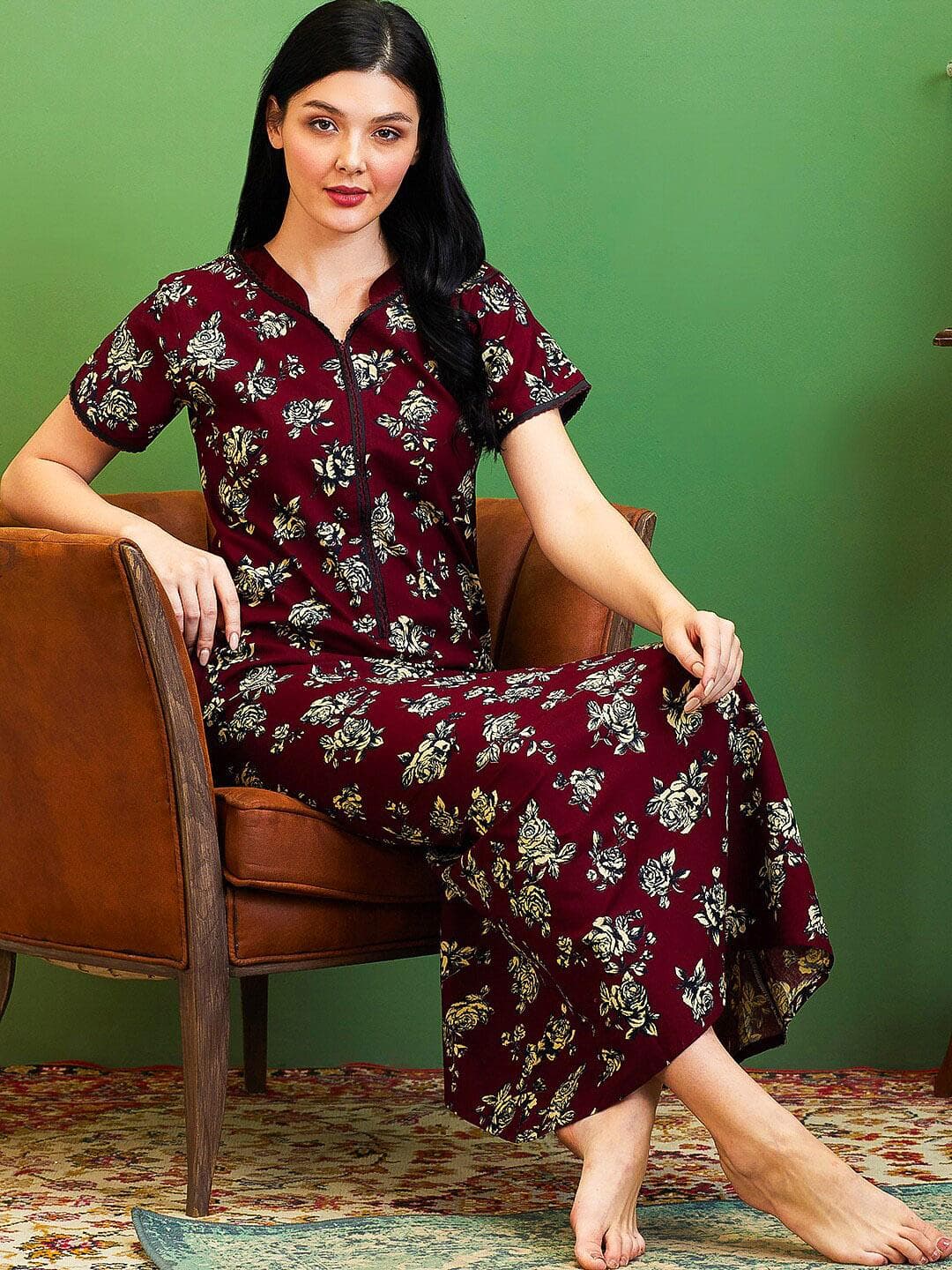 AV2 Printed Pure Cotton Maternity Maxi Nightdress