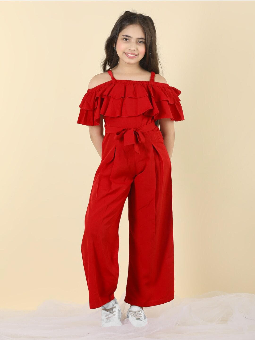 Cutiekins Girls Tie Up Basic Jumpsuit With Ruffles