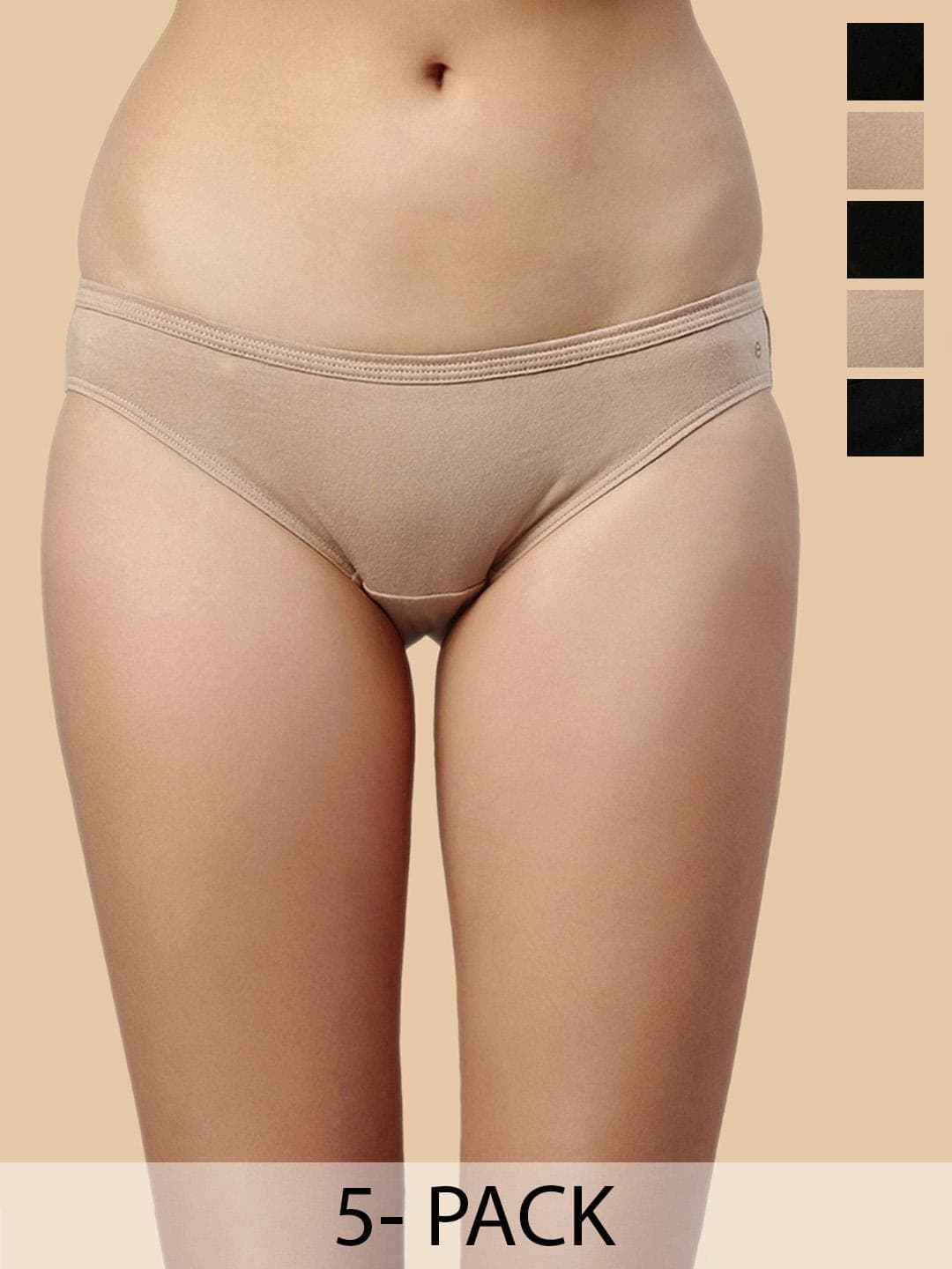 Buy Enamor Pack Of 5 Cotton Bikini Briefs CB03 Jet Black/Nude - - Apparel for Women